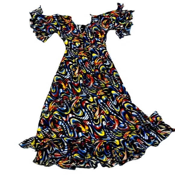 knee length dresses for ladies Joyfolie Women's Mia Maxi Boho Dress in Navy Bird Print, Small main image 0